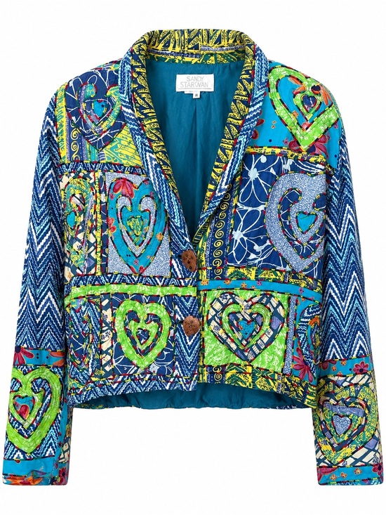 Sandy Starkman Jackets & Blazers - Artisan Patchwork Heart Blazer - Blue & Green